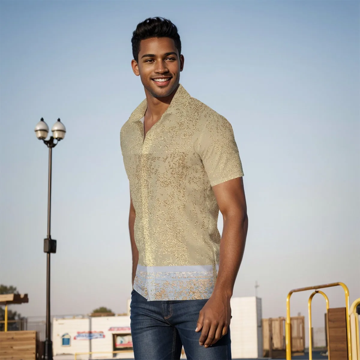 All-Over Print Men's Shirt J 60 gold and blue print