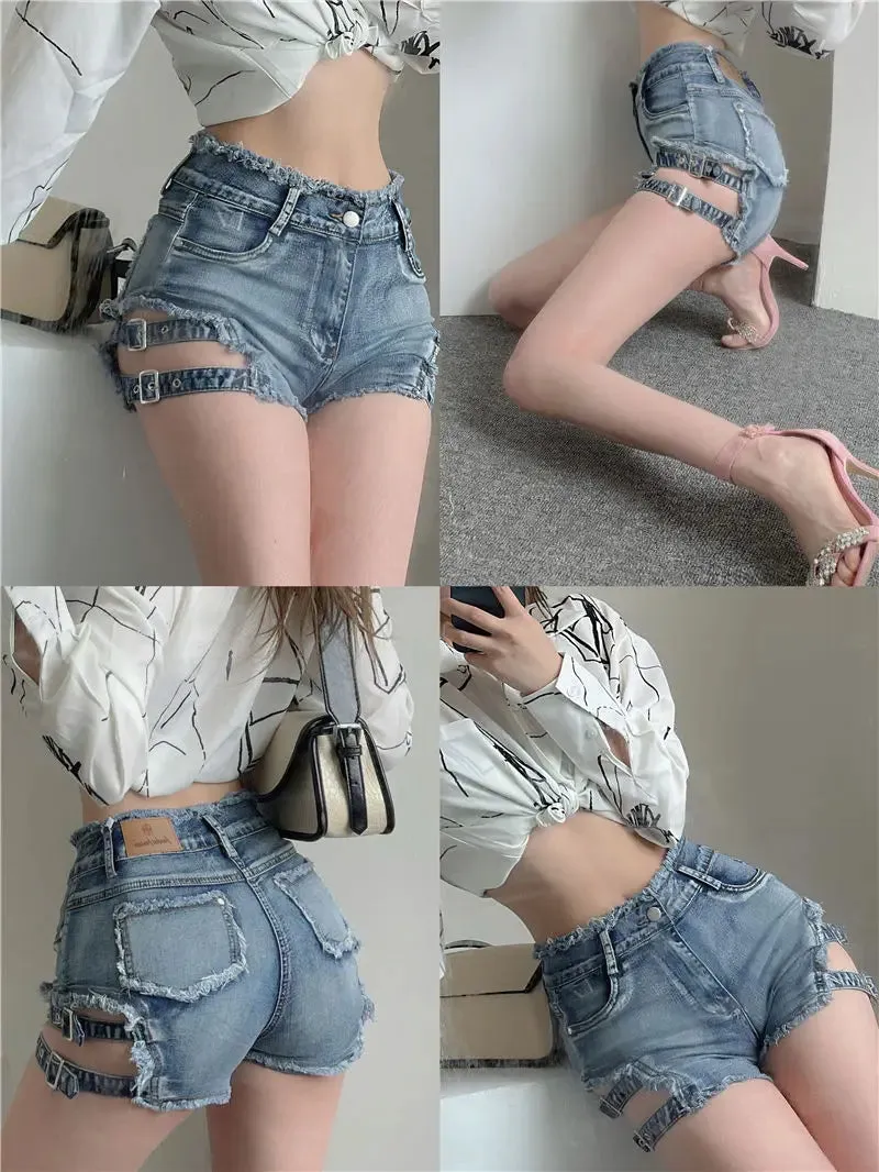 Alternative Denim Hollow out Tassel Shorts