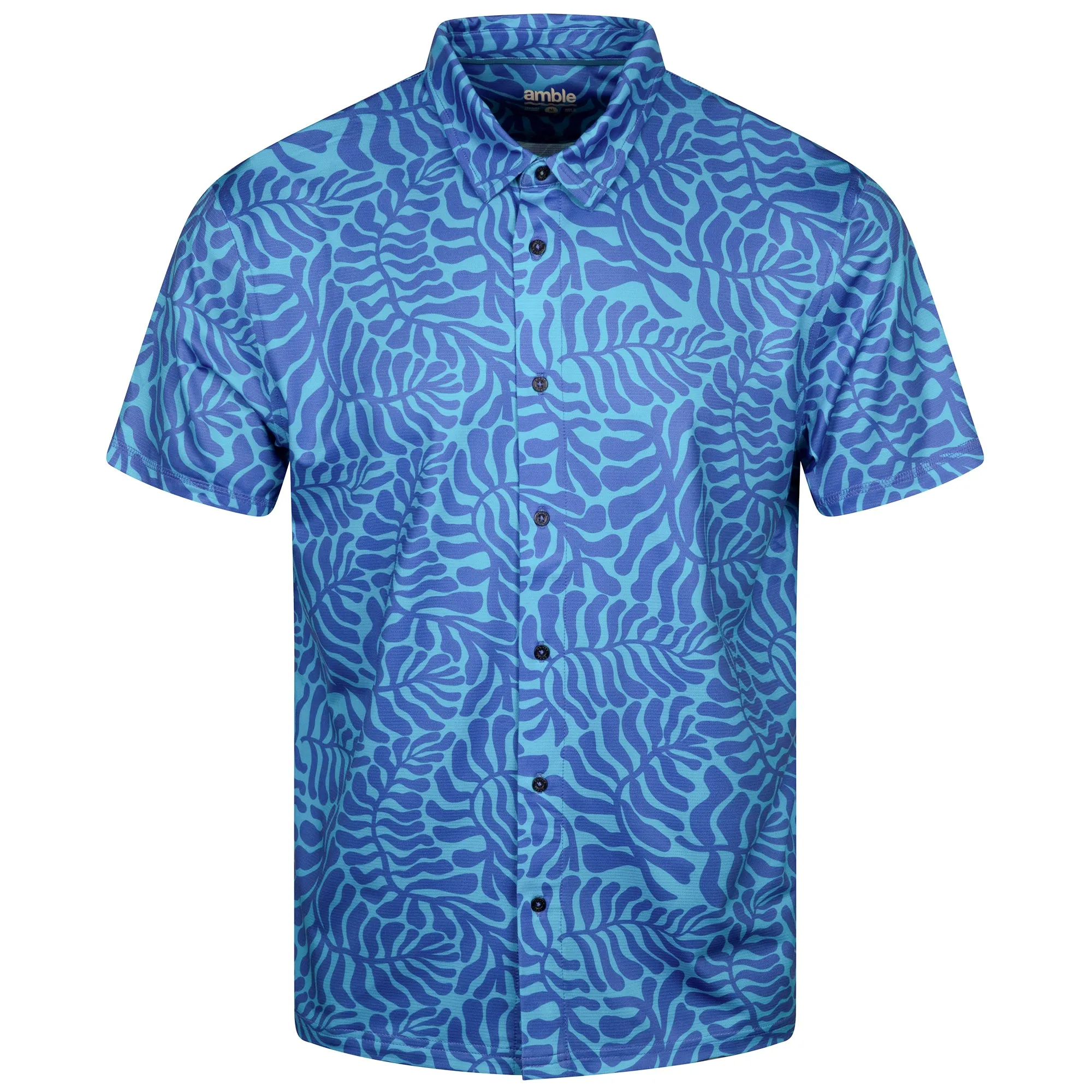 Amble | Viewpoint Full Button Print Polo Sea Kelp