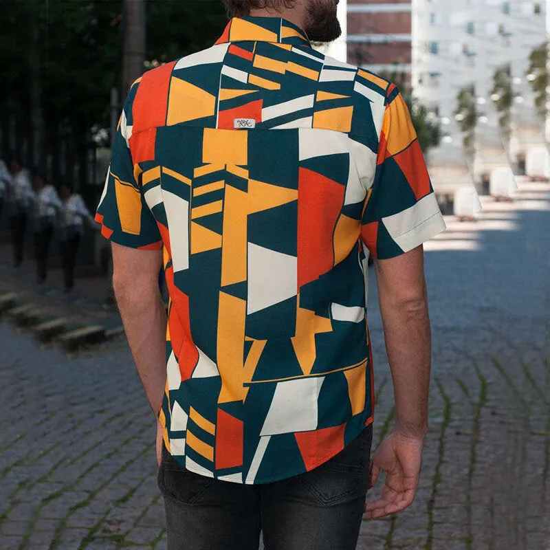 Artistic Styles Geometric Printing Short Sleeve Fit Tops Casual Shirts