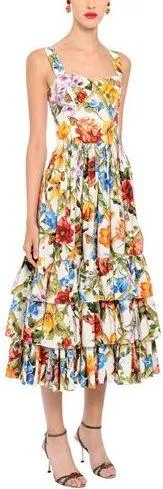 Bamboo Printed Tiered Midi Dress