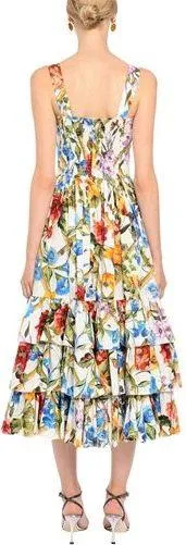 Bamboo Printed Tiered Midi Dress