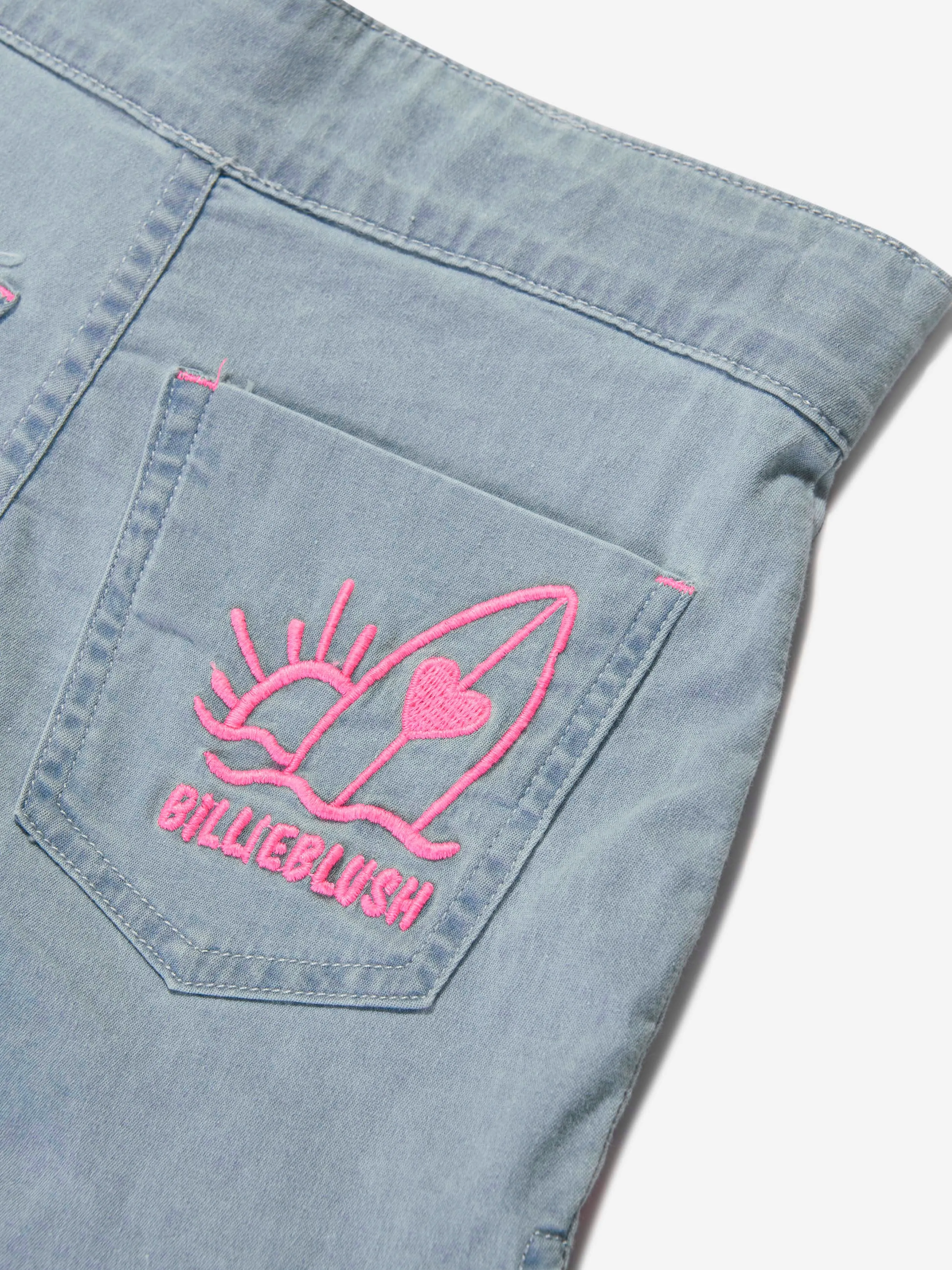 Billieblush Girls Embroidered Denim Shorts in Blue