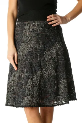 Black Animal Print Party A-Line Skirt