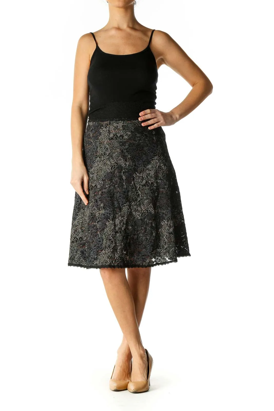 Black Animal Print Party A-Line Skirt