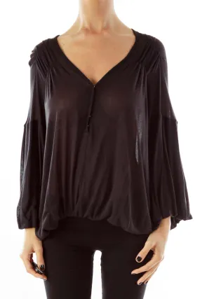 Black Flowy V-Neck Boho Top