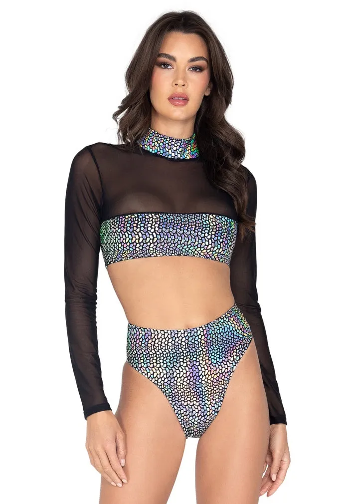 Black Holographic High Waisted Shorts