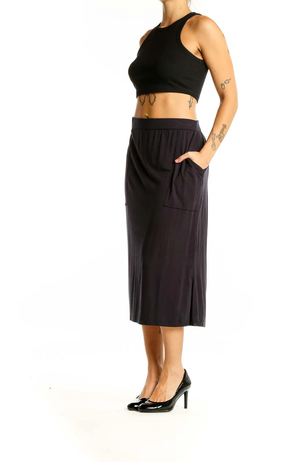 Black Midi A-Line Skirt