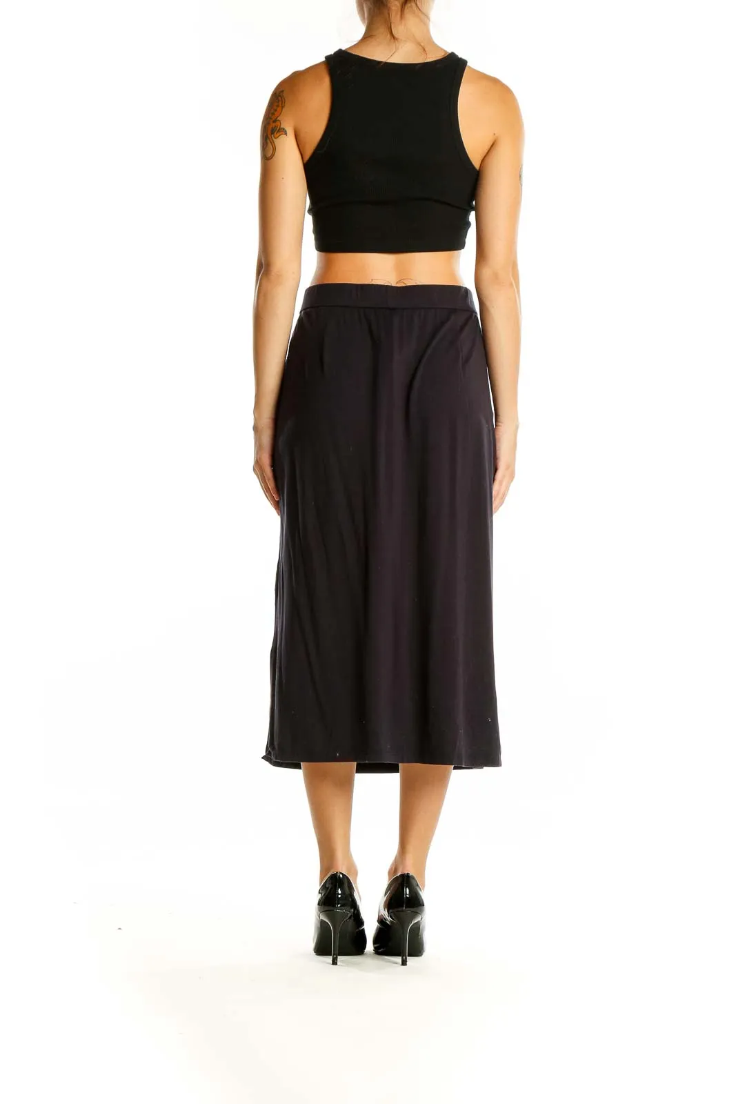 Black Midi A-Line Skirt