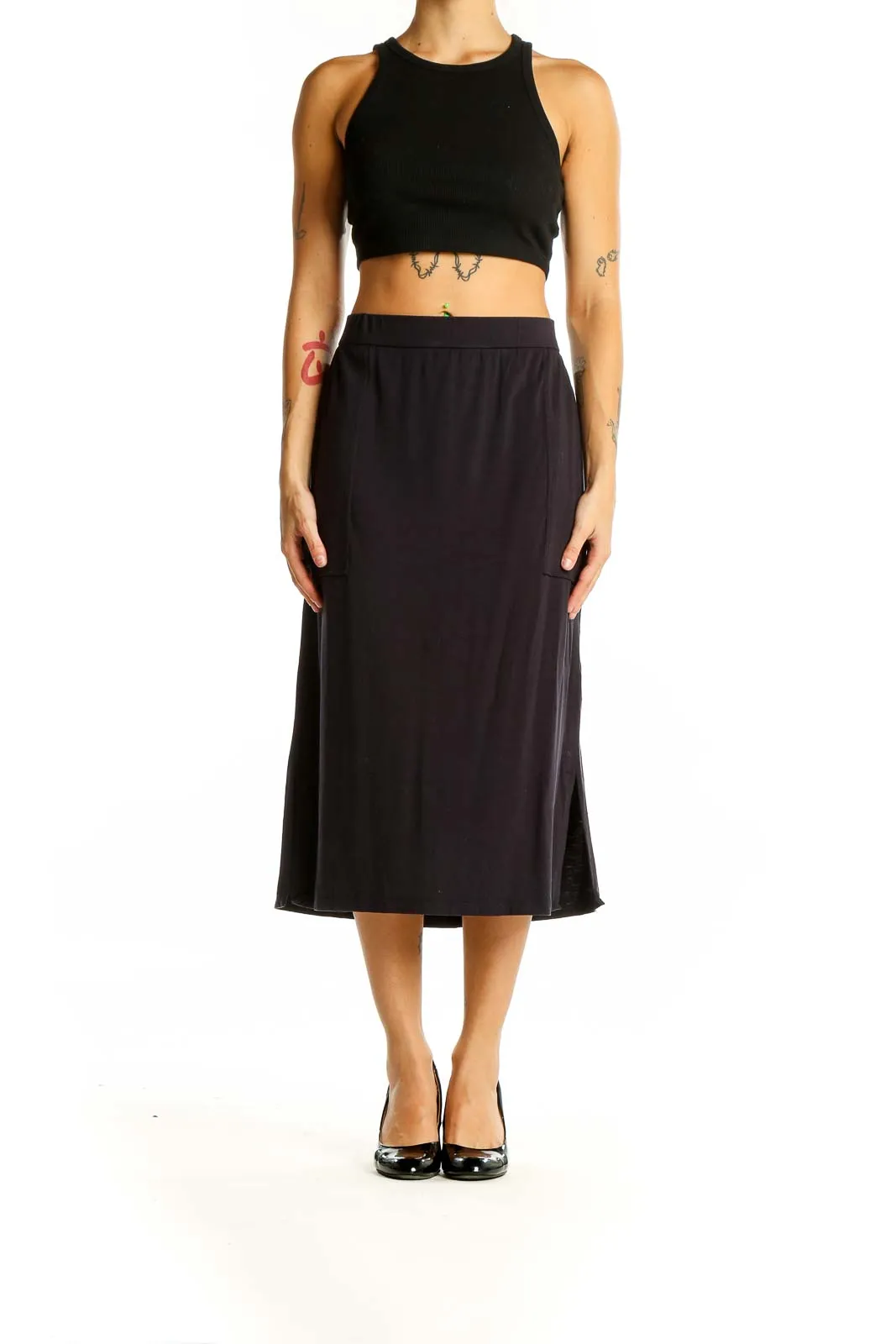 Black Midi A-Line Skirt