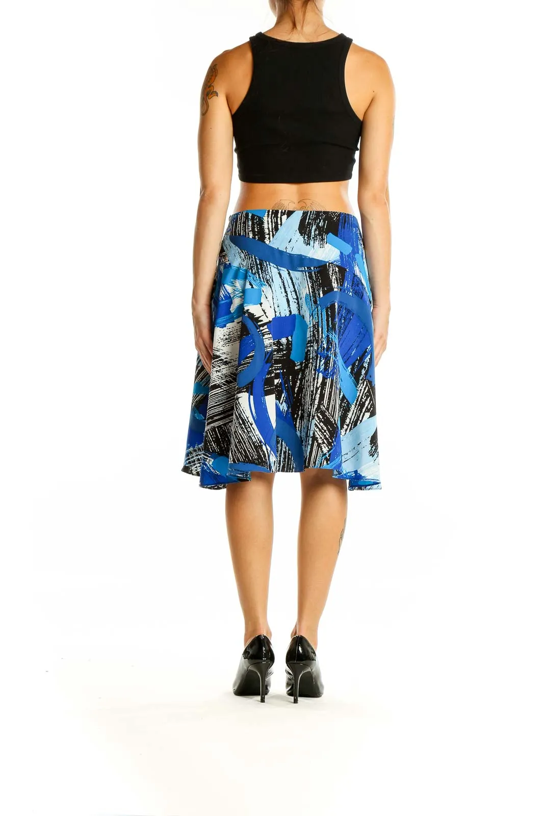 Blue Abstract Print High-Low Skirt