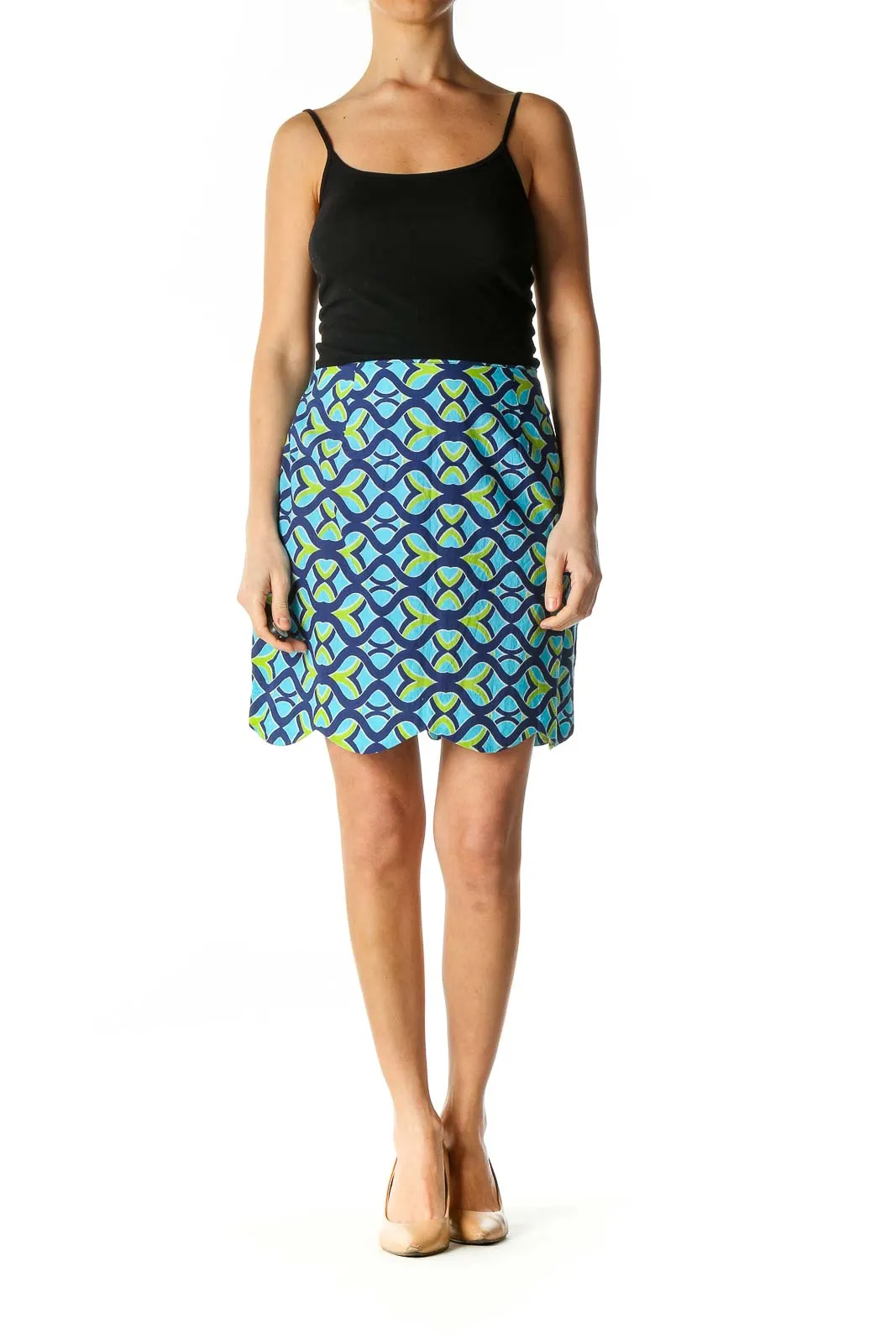 Blue Graphic Print Chic Straight Skirt