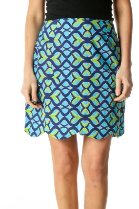 Blue Graphic Print Chic Straight Skirt