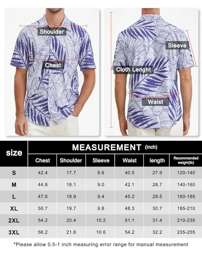 BOJIN Men's Hawaiian Wrinkle Free Tropical Short Sleeve Button Down Floral Beach Vacation Shirt White Flower Blue BJ016 3X