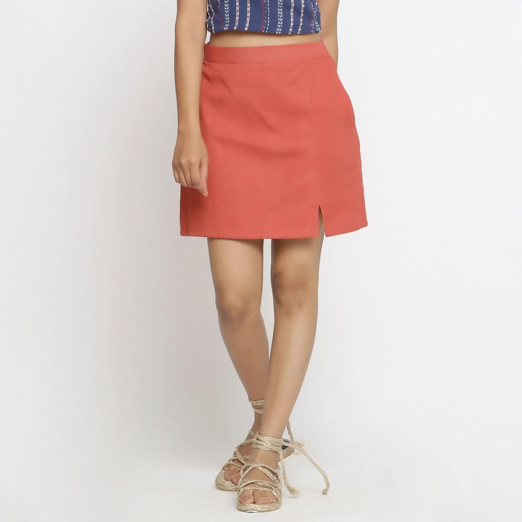 Brick Red 100% Cotton Short A-Line Short Skirt