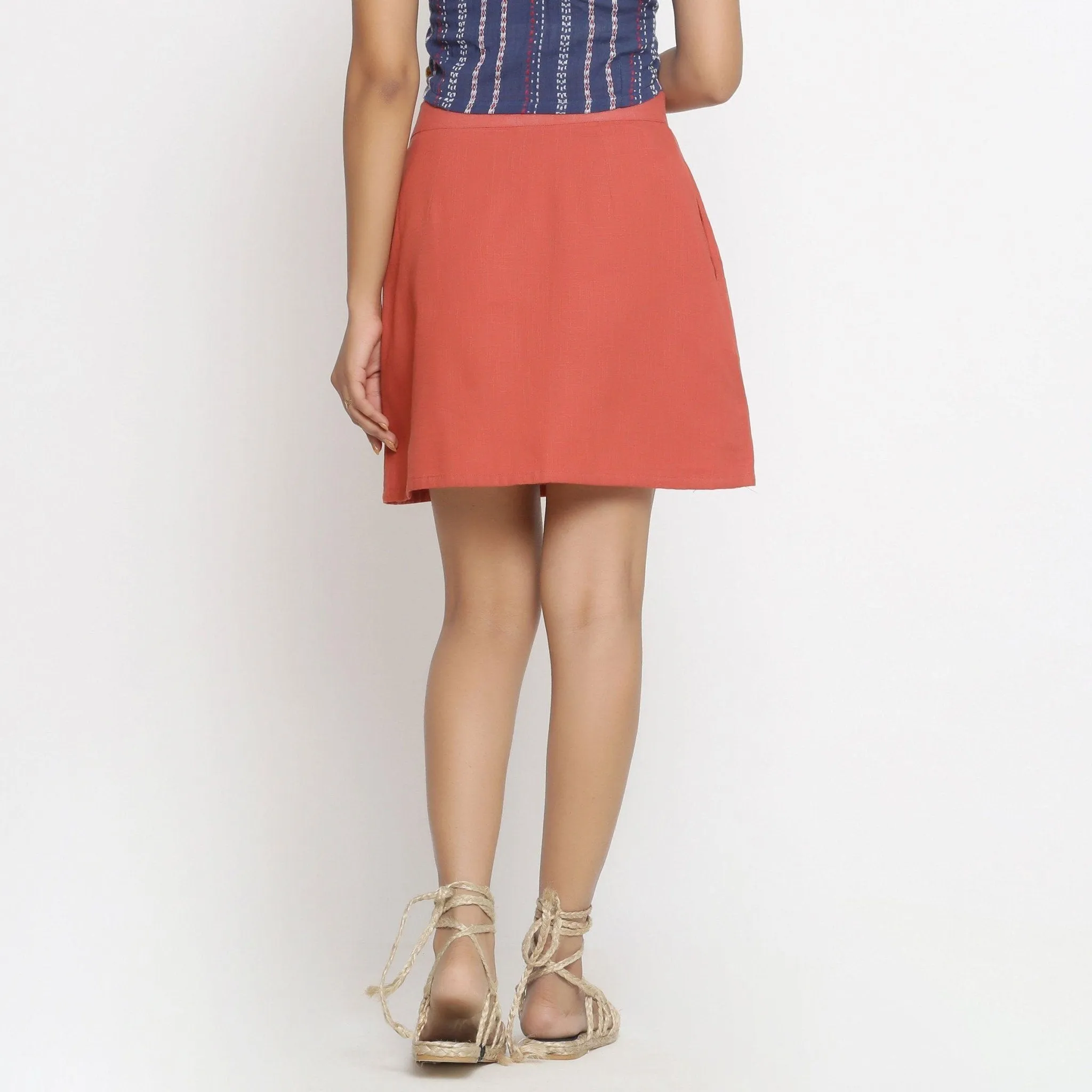 Brick Red 100% Cotton Short A-Line Short Skirt