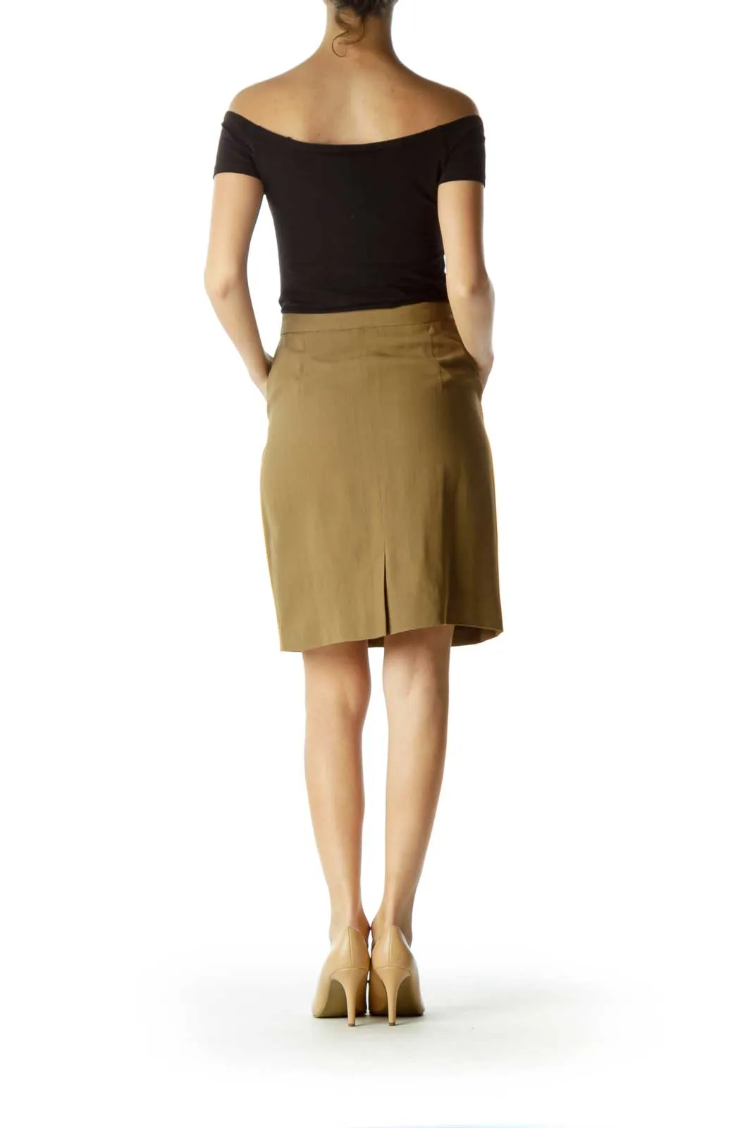 Brown Pocketed Side-Buttoned A-Line Skirt