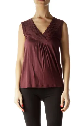 Burgundy V-Neck Sleeveless Blouse