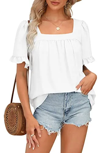 BZB Ladies Summer Tops Oversized T Shirts for Women 2024 Womens Blouses Rose Red M