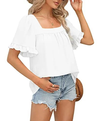 BZB Ladies Summer Tops Oversized T Shirts for Women 2024 Womens Blouses Rose Red M