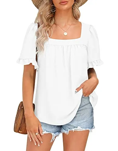 BZB Ladies Summer Tops Oversized T Shirts for Women 2024 Womens Blouses Rose Red M