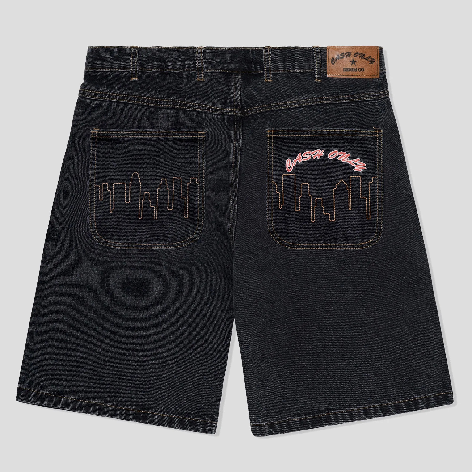 Cash Only Logo Denim Shorts - Washed Black