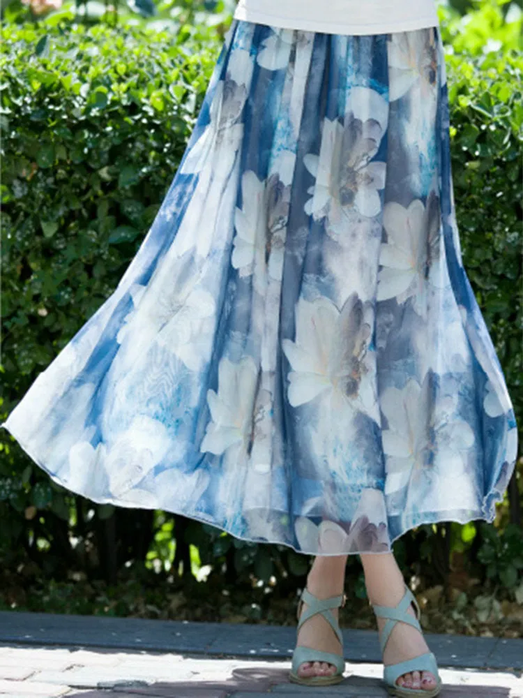 Casual A-Line Printed Chiffon Skirts