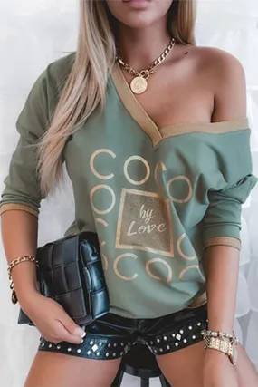 Casual Print Patchwork V Neck Tops