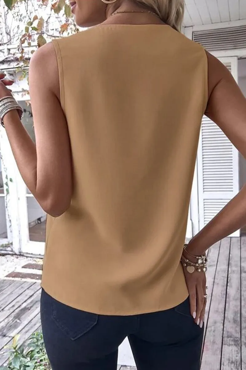 Casual Simplicity Solid Patchwork V Neck Tops