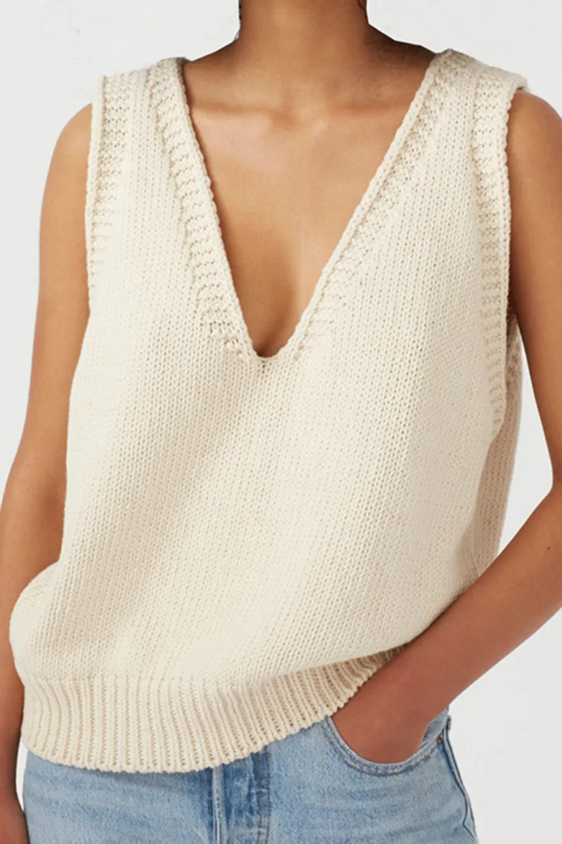 Casual Solid Basic V Neck Tops Sweater