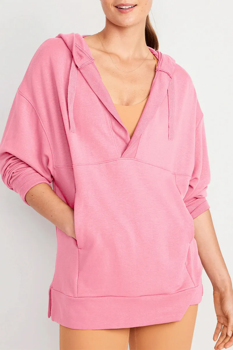 Casual Solid Pocket V Neck Tops