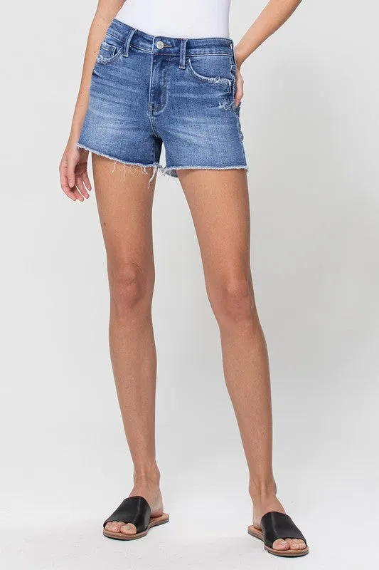 Curvy High Rise Cutoff Denim Shorts - Vervet