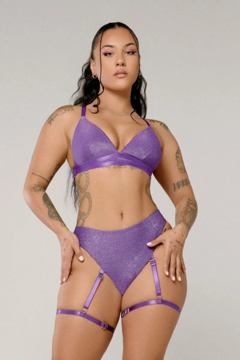 CXIX Cora High Waisted Bottoms with Garter - Esmerelda Purple