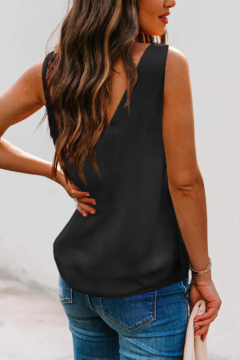 Deep V Neck Loose Tank Top Loose Sleeveless T Shirt Blouse