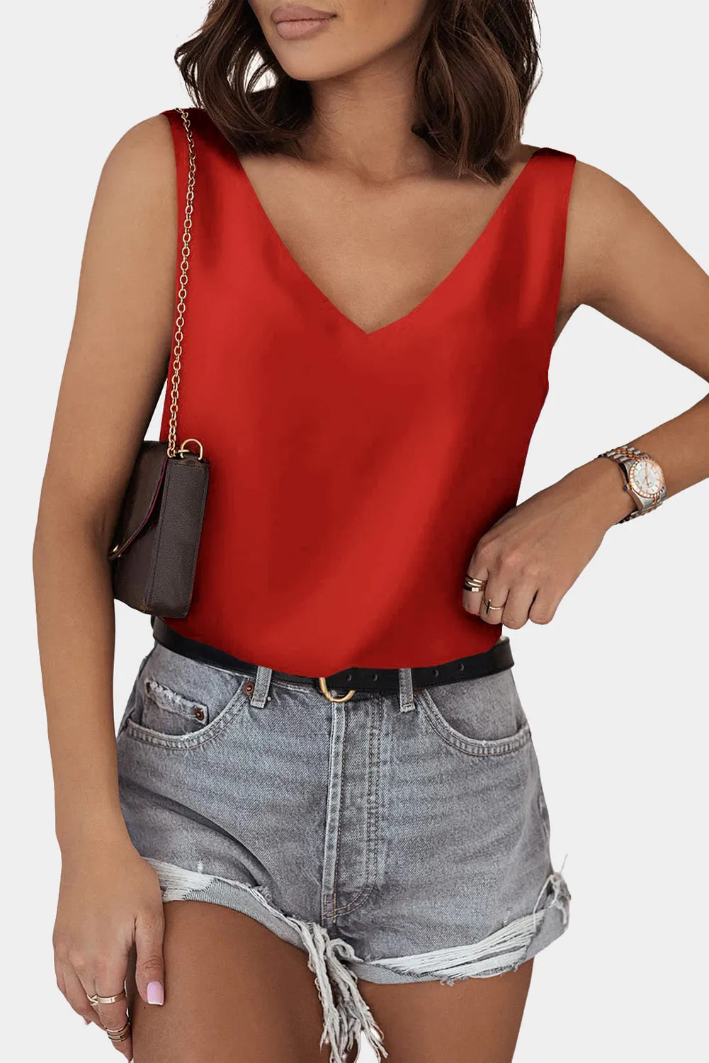 Deep V Neck Loose Tank Top Loose Sleeveless T Shirt Blouse