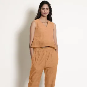 Desert Yellow Linen V-Neck Frilled Godet Top