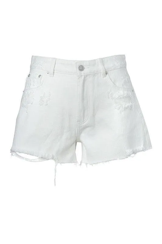 Distressed White Denim Jean Shorts