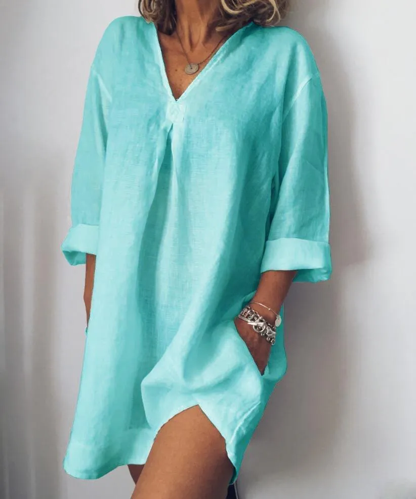 Dunnmall Long Sleeve V Neck Casualdress