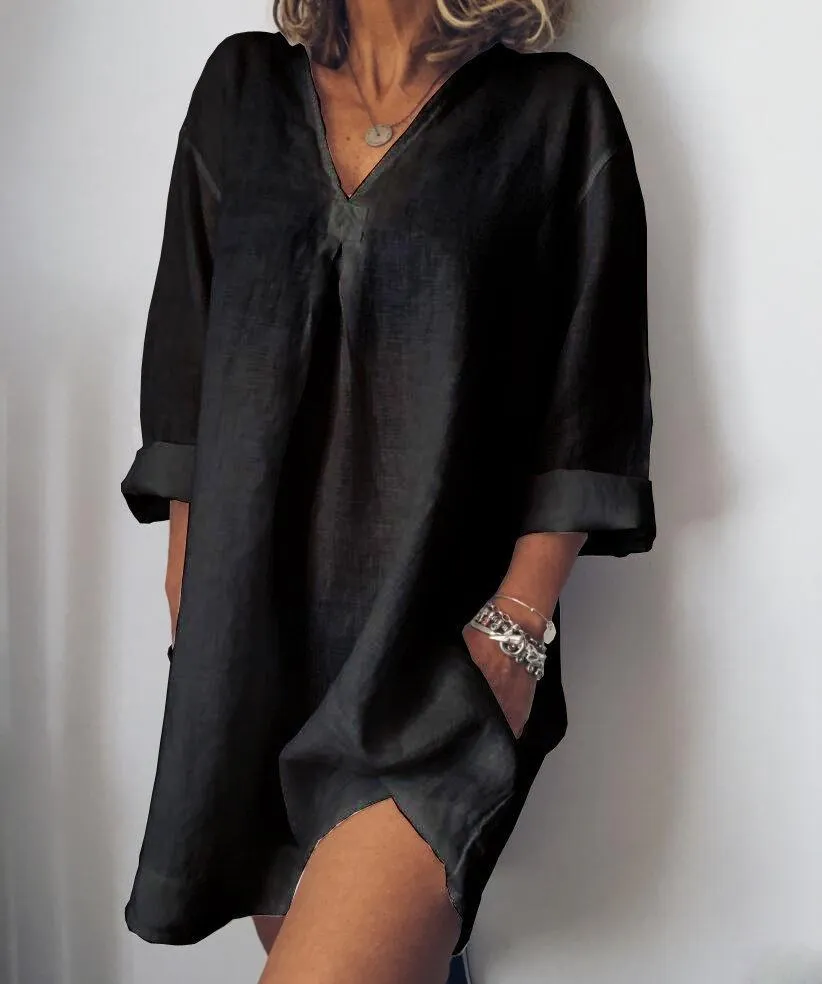 Dunnmall Long Sleeve V Neck Casualdress