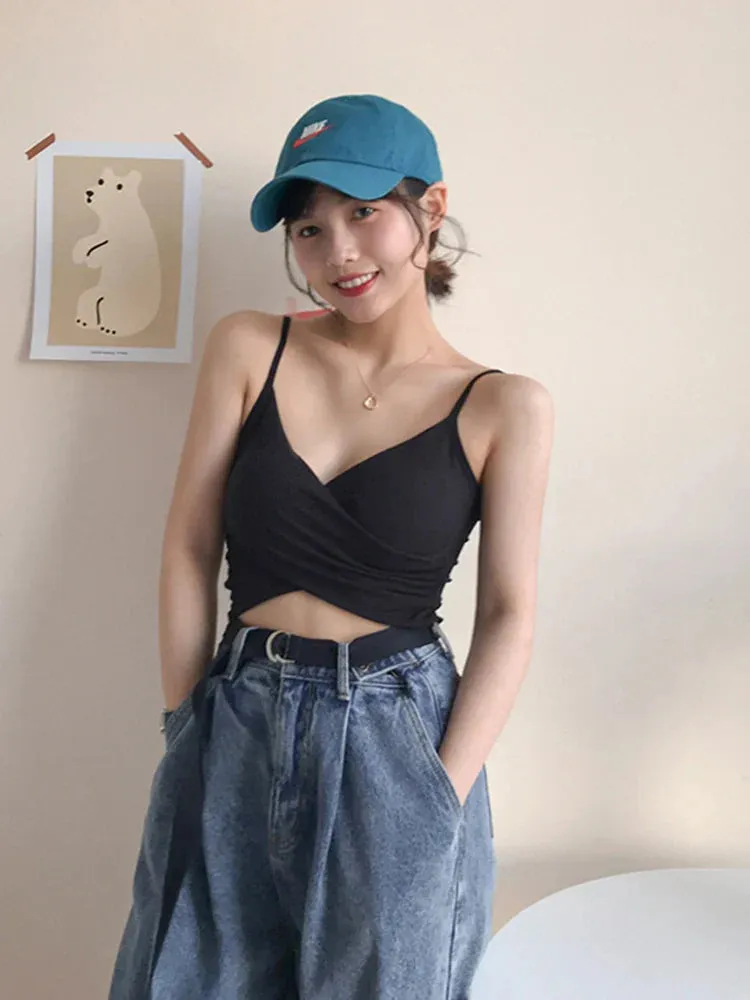 Fashion Patchwork Sexy Pure Color Crop Top