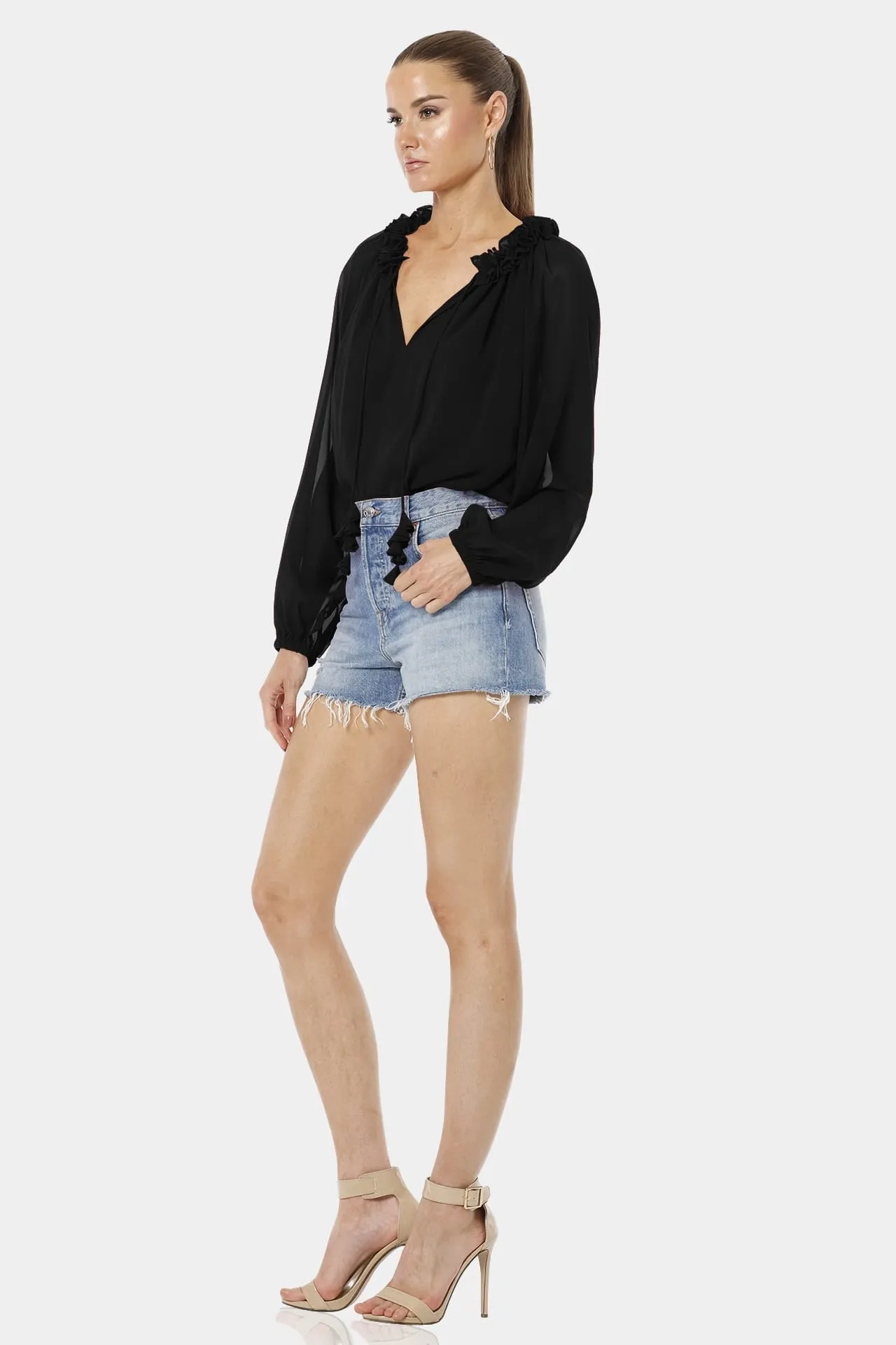 Fashionable Black V-Neck Top