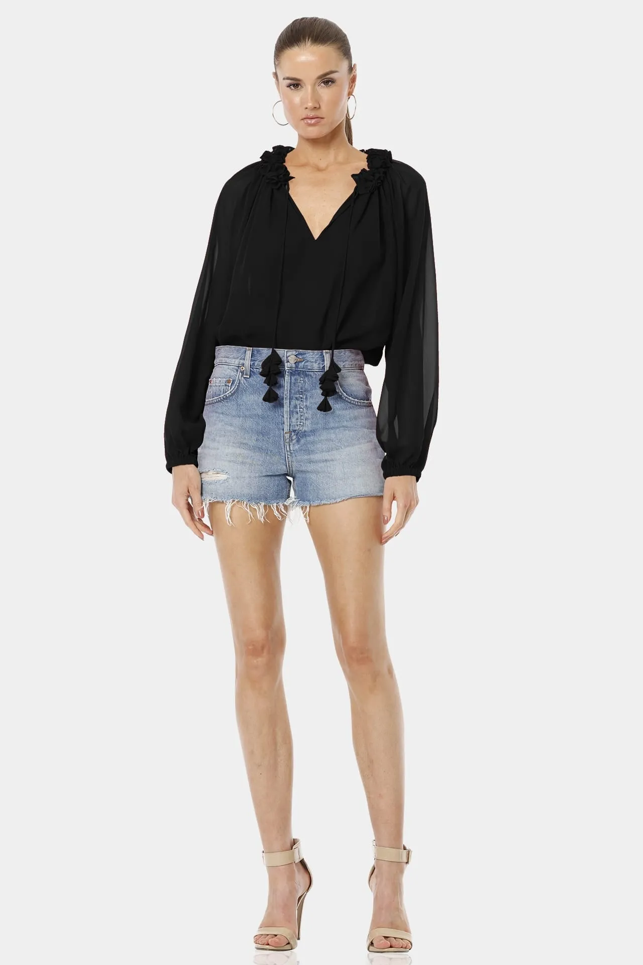 Fashionable Black V-Neck Top