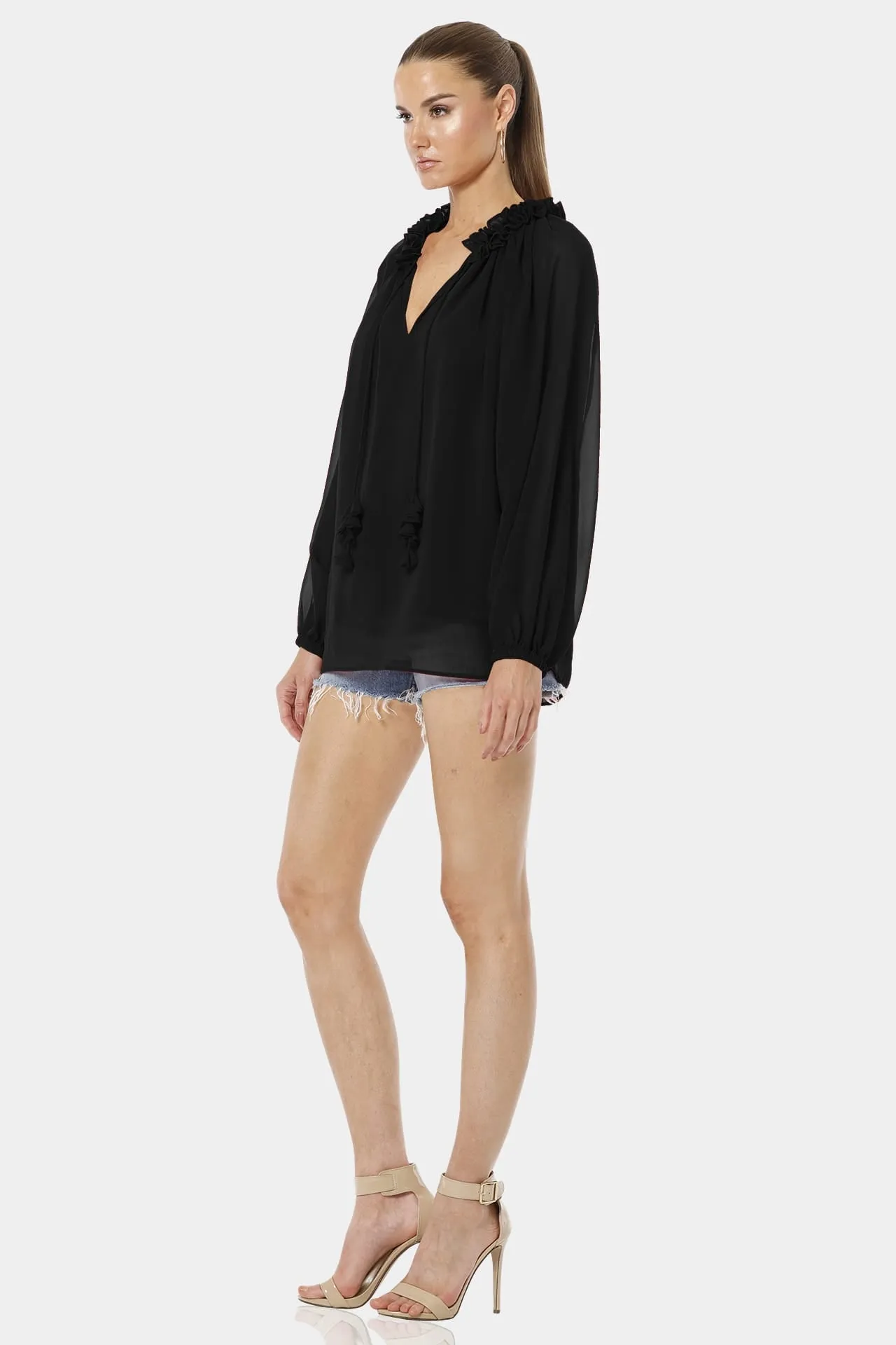 Fashionable Black V-Neck Top