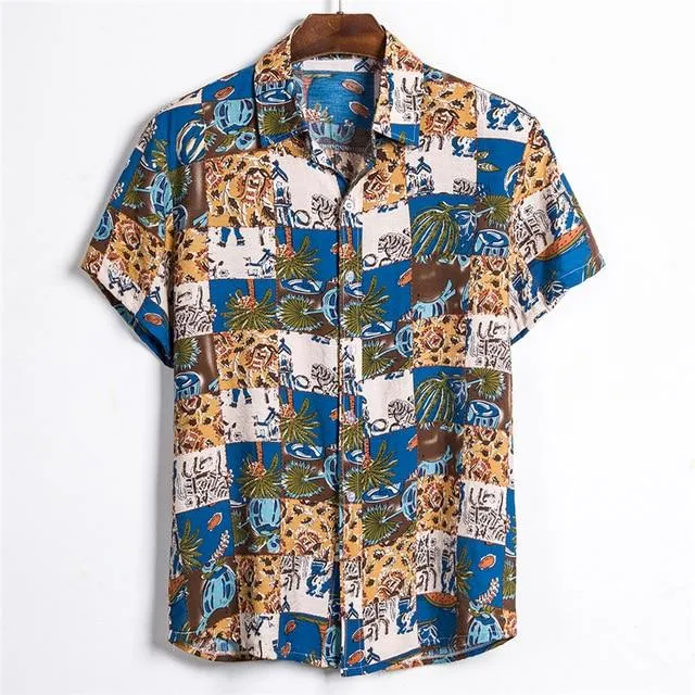 Floral Shirt Men Short Sleeve Hawaii Shirts Summer Casual Hawaiian Shirt