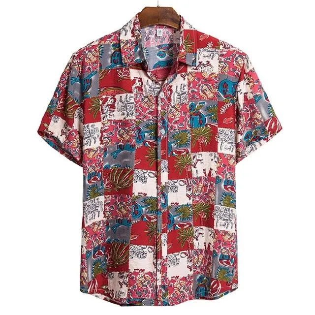 Floral Shirt Men Short Sleeve Hawaii Shirts Summer Casual Hawaiian Shirt