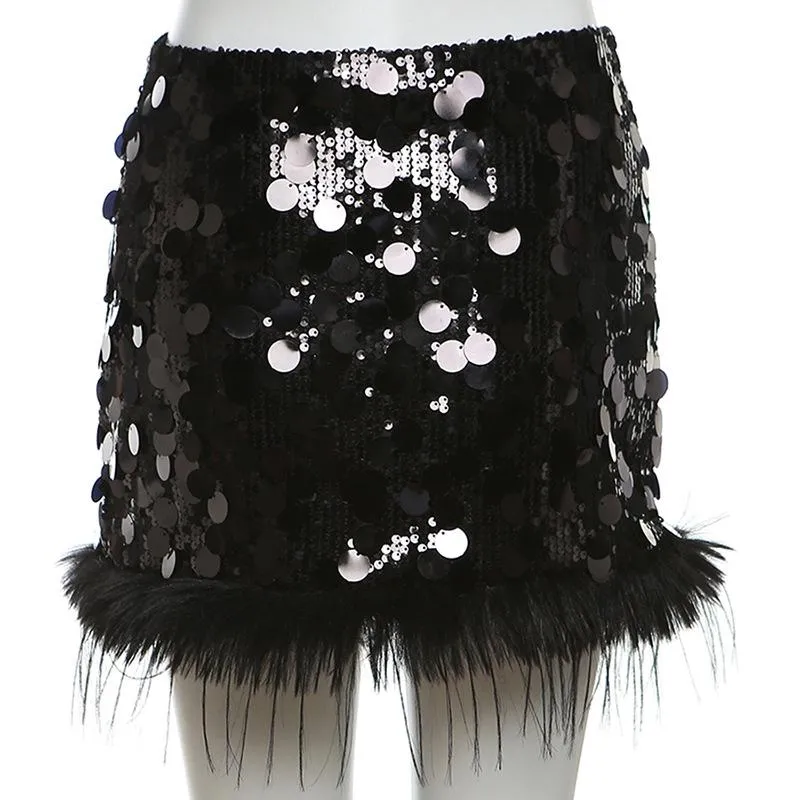 Glitter fluffy A line mini skirt