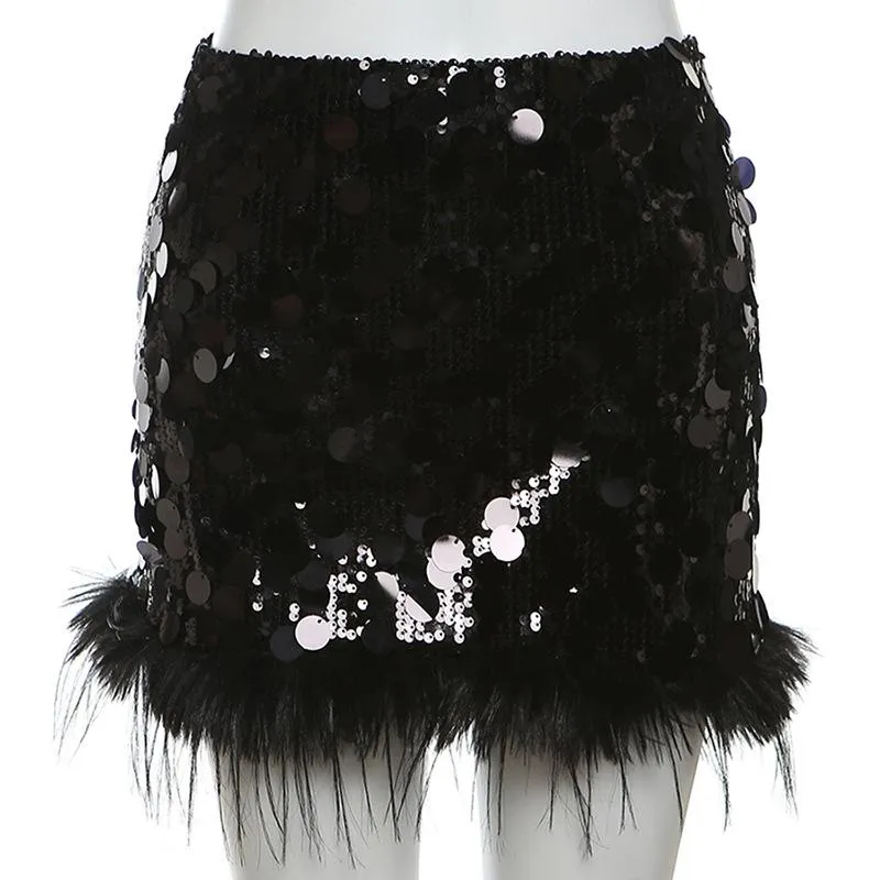 Glitter fluffy A line mini skirt