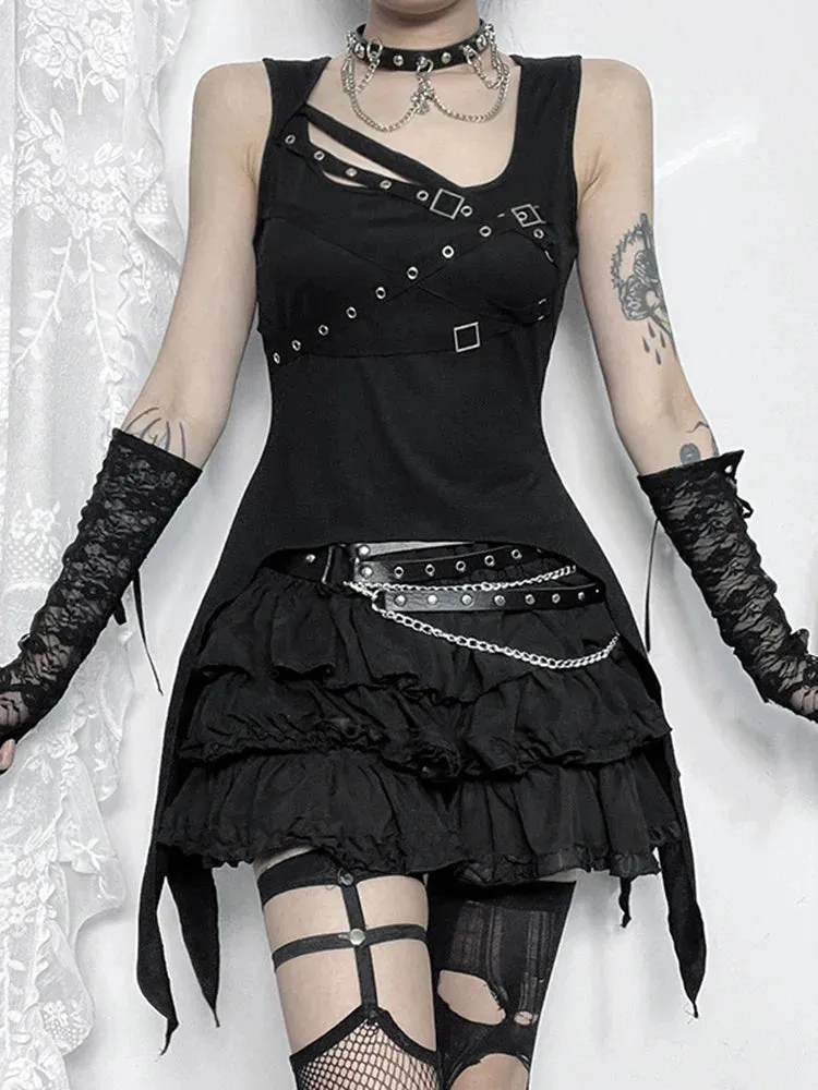 Gothic Crop Sleeveless Y2K Harajuku Irregular Top