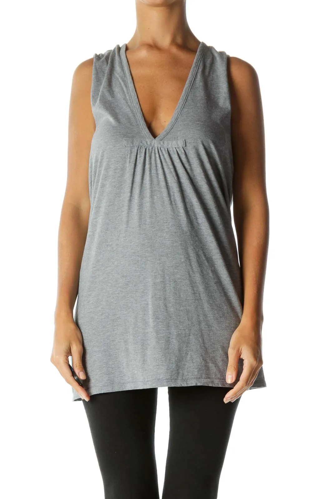 Gray 100% Pima Cotton V-Neck Stretch Jersey Knit Tank Top