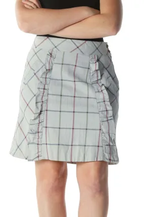 Gray Multicolor Plaid Ruffled A-Line Skirt